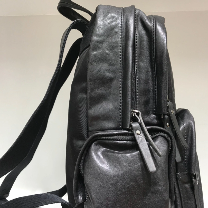 Luxury Black Genuine Leather Diaper Bags Bagpack Backpack for Men