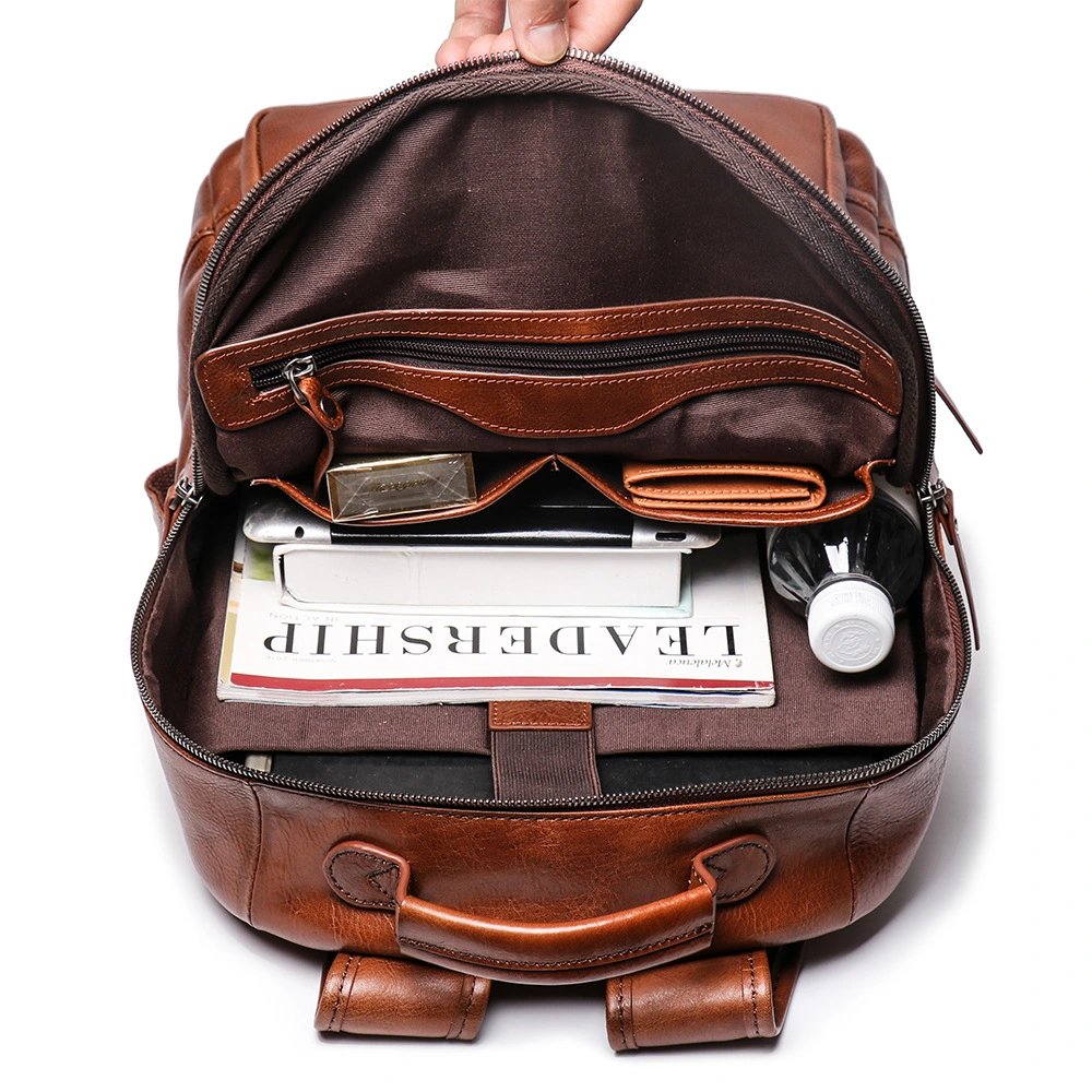 Genuine Leather Men Women Travel Bag Soft Real Leather Cowhide Laptop Shoulder Bag Backpack