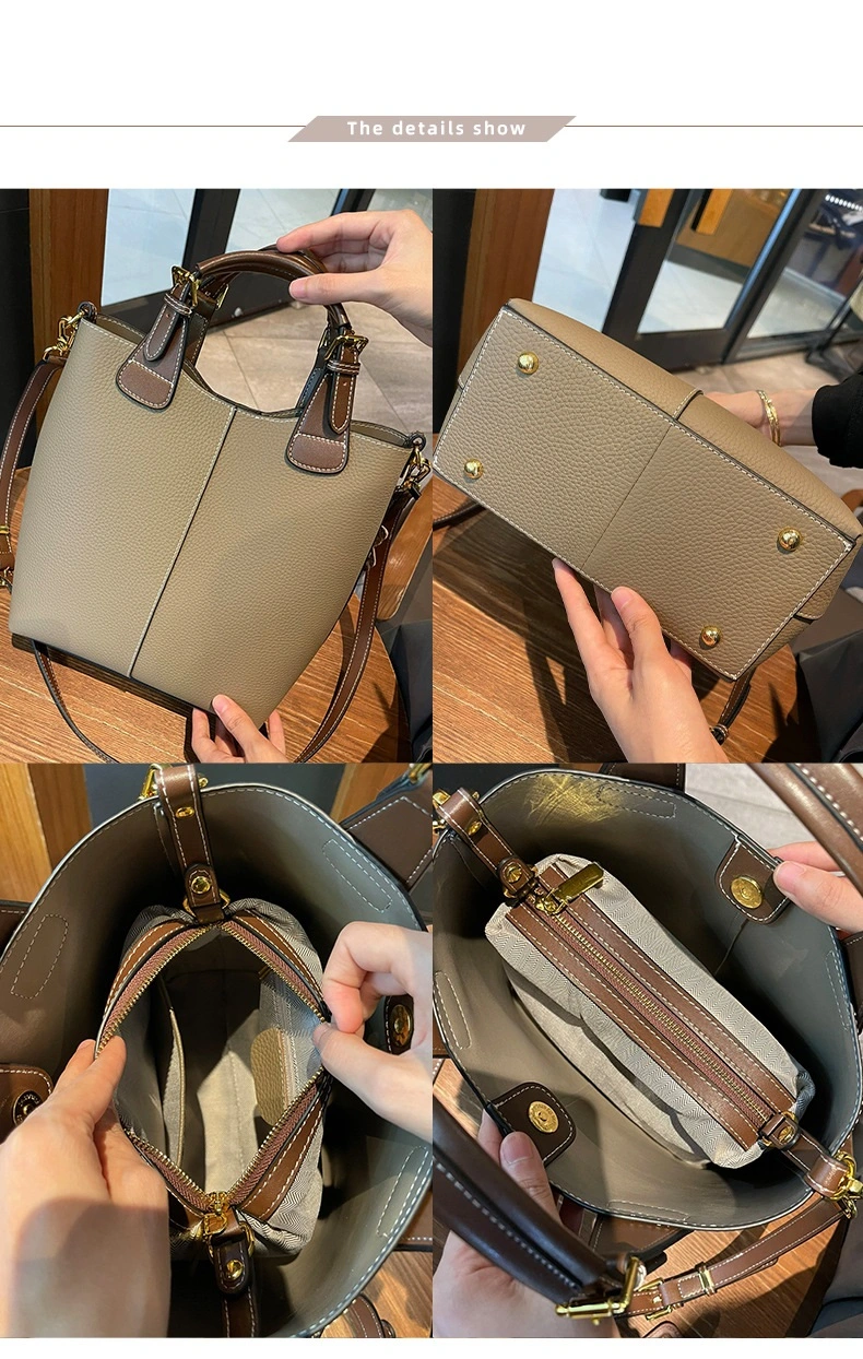 Top Real Leather Women′ S Shoulder Bag with Magnetic Snap Closure Multicolor 2 in 1 Bucket Bag Purse Set RS-Lf-Yj9936