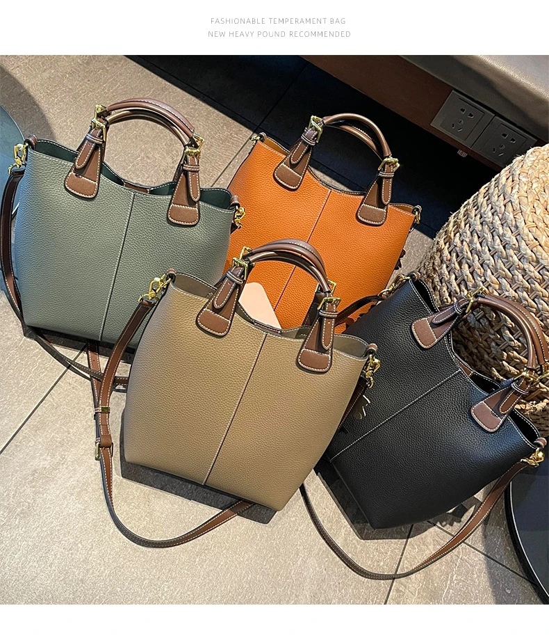 Top Real Leather Women′ S Shoulder Bag with Magnetic Snap Closure Multicolor 2 in 1 Bucket Bag Purse Set RS-Lf-Yj9936