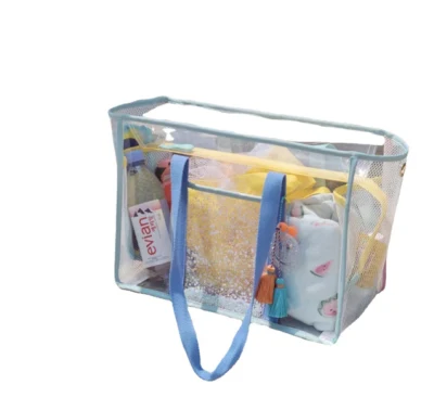 Borsa da viaggio portatile monospalla trasparente Jelly Beach di grande capacità Borsa da nuoto fitness per mamma mamma impermeabile in PVC 39 * 29 * 16 cm